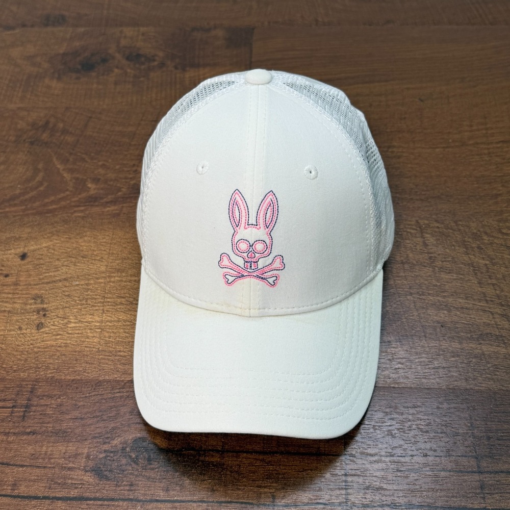 Psycho Bunny Mens White Baseball Cap  Hat OS Adjustable Adult